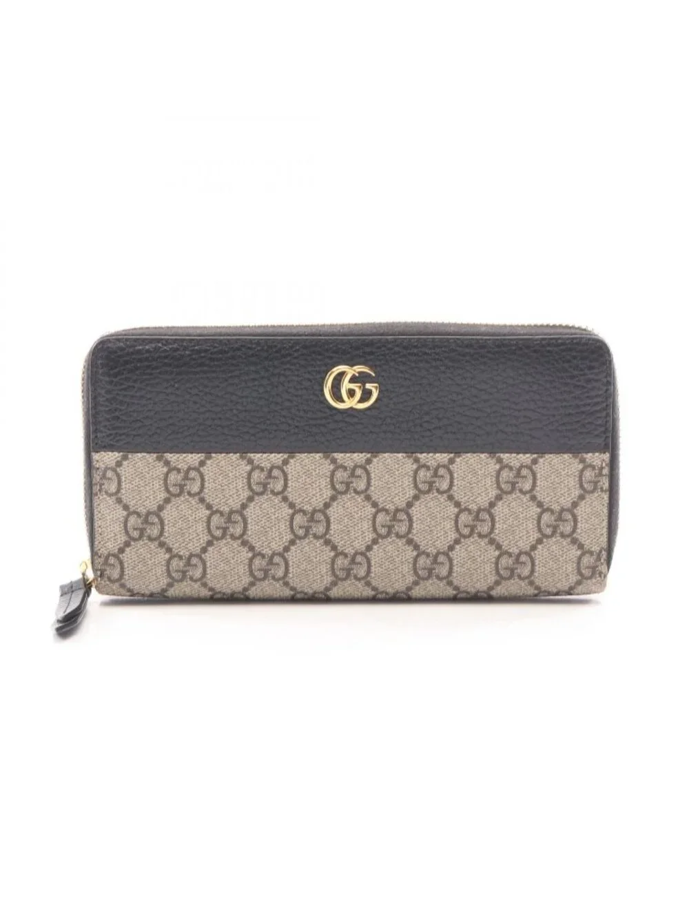 Gucci Round Length Wallet Petit Marmont GG Beige Brown Black Leather